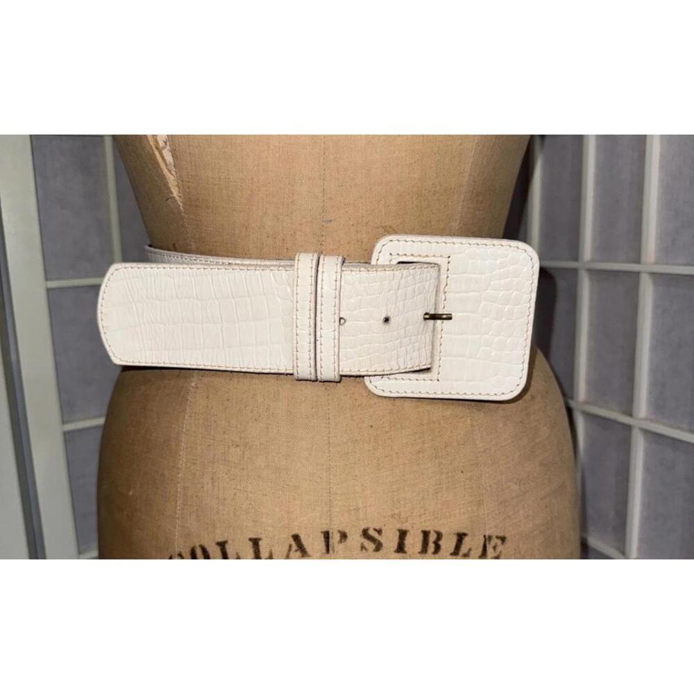 Vintage Sandy Duftler Y2K 90s White Leather Chunky Buckle Statement Belt XS/S